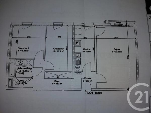 Appartement F3 à vendre  3 pièces - 68,05 m 2   COMPIEGNE  - 60
