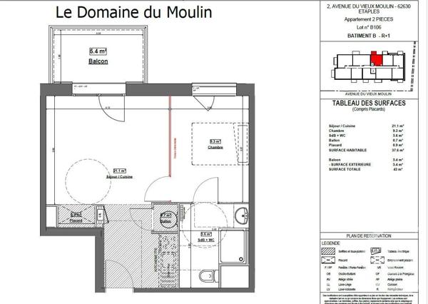 Appartement F2 à vendre  2 pièces - 37,40 m 2   ETAPLES  - 62