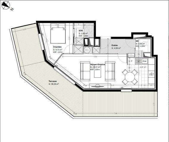 Asnières-Gare Appartement 2 pièces 43.78 m² avec terrasse de 38.26 m²
