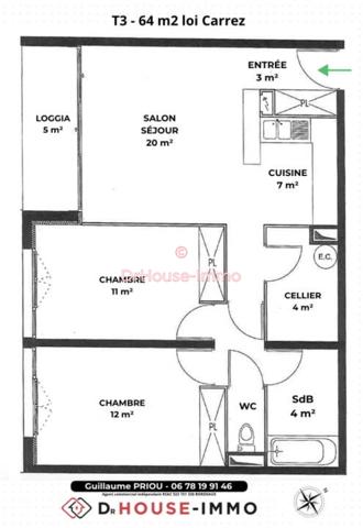 Appartement à vendre 3 pièces de 64 m²