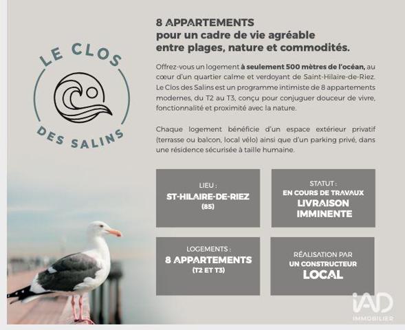 Appartement à vendre 3 pièces 64 m² Saint-Hilaire-de-Riez