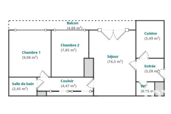 Appartement 3 pièces de 50 m² à Paris (75013)