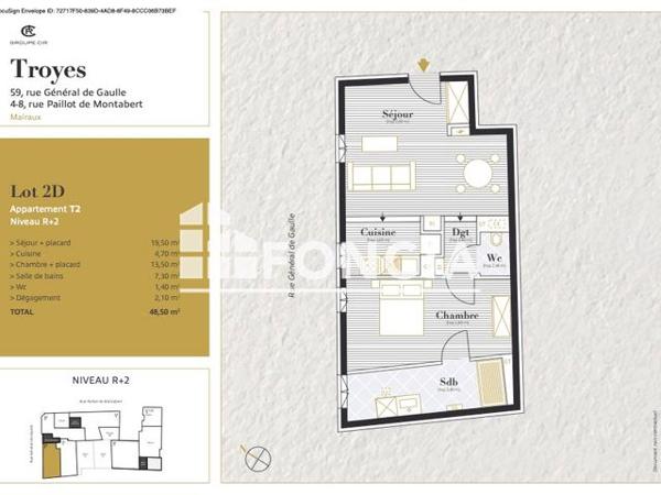 Location Appartement 2 pièces 48.5 m² - 4, 4b, 8 RUE PAILLOT DE MONTABERT Troyes 10000
