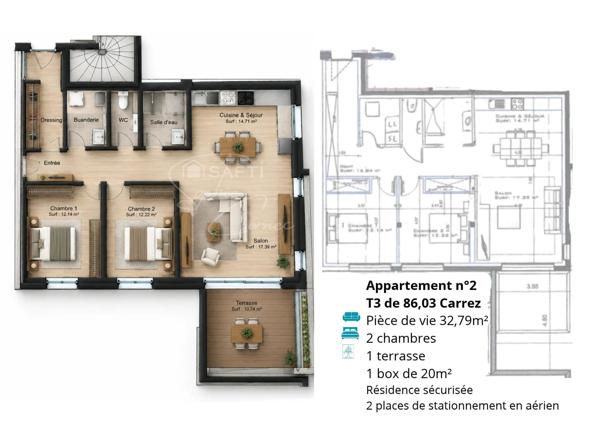 T3 avec terrasse privative