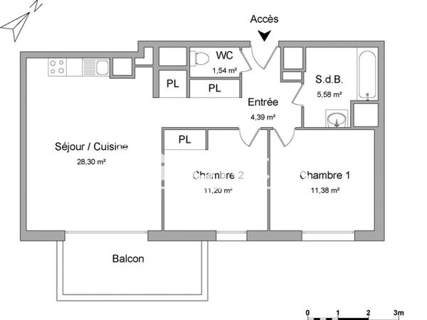 Location Appartement 3 pièces 62.39 m² - APPARTEMENT N°A303 Thorigne Fouillard 35235