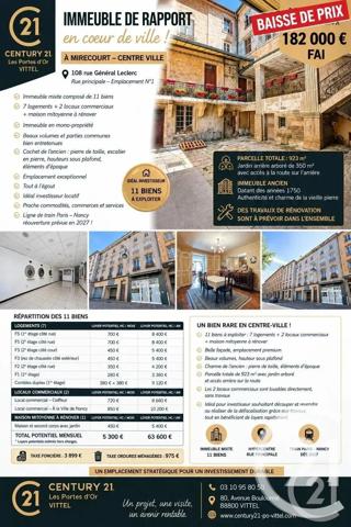 Immeuble à vendre  526 m 2   MIRECOURT  - 88