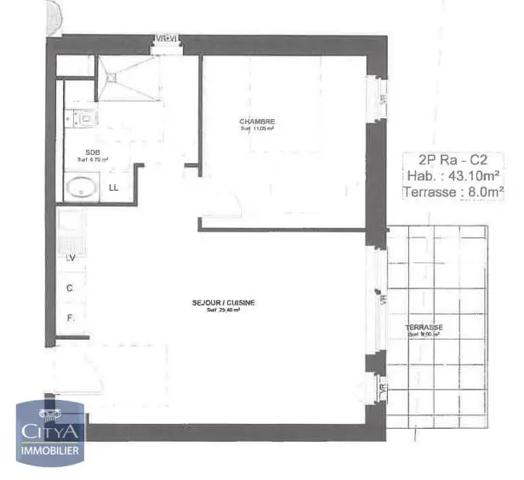 Appartement à louer 2 pièces 43.05m²