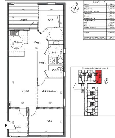 Appartement t4 Secteur Etang Abricot Superficie 91.27 m2
