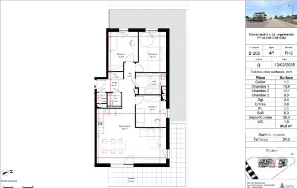 Appartement F4 à vendre  4 pièces - 86,80 m2 PFULGRIESHEIM - 67