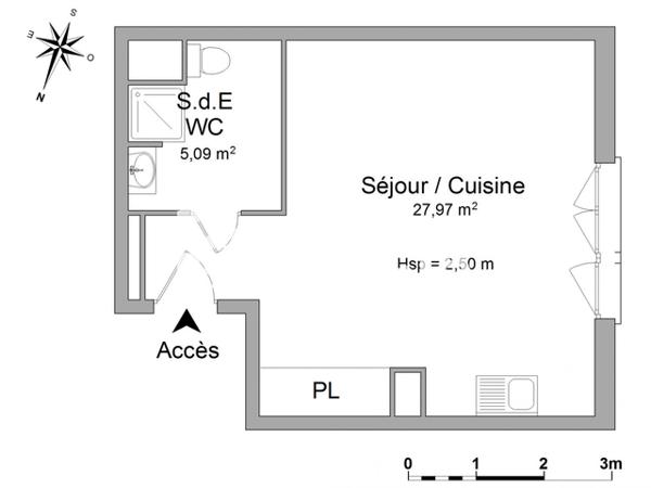 Location Studio 33.06 m² - RESIDENCE SYMPHONIE Rouen 76100