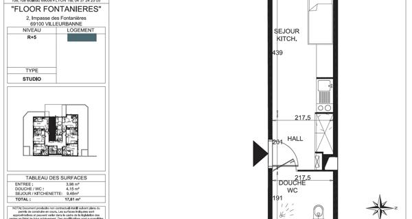 À vendre Studio 18 m² - Villeurbanne 69100
