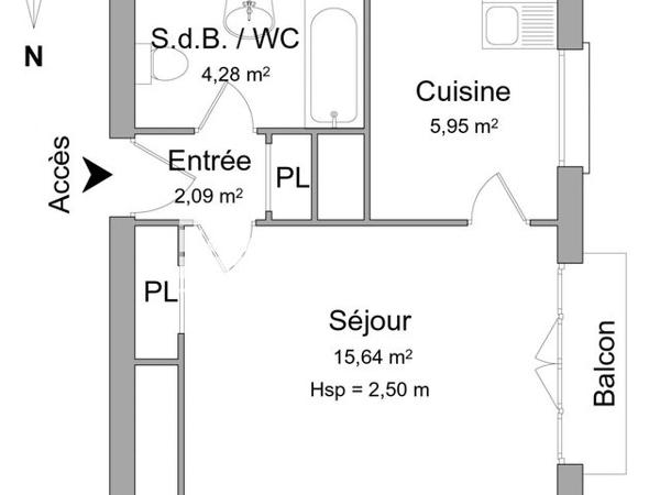 Location Studio 27.96 m² - 26 RUE DU GRAND TREUIL Limoges 87100