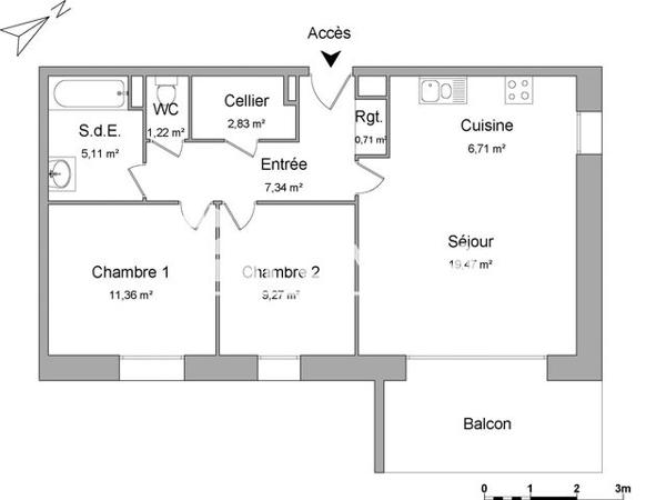 Location Appartement 3 pièces 64.02 m² - 6 DREVE DU CHATEAU DE BEAUPRE /114 RUE DU GENERAL DAME Haubourdin 59320