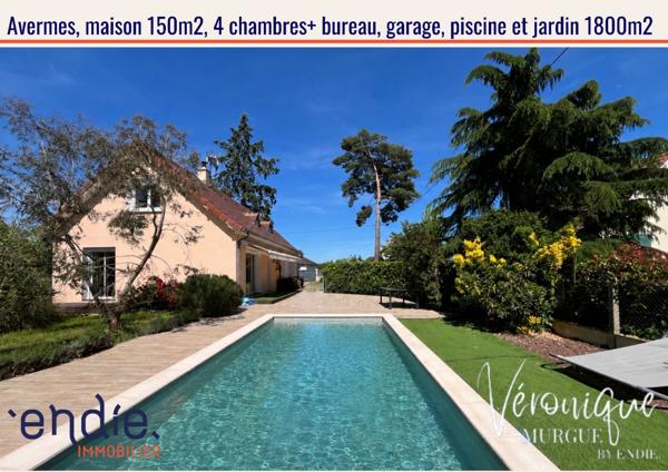 AVERMES – Maison familiale 150 m² – Aucun travaux – 4 chambres – bureau – piscine – terrain clos de 1 800 m² – DPE C, endie immobilier, veronique murgue
