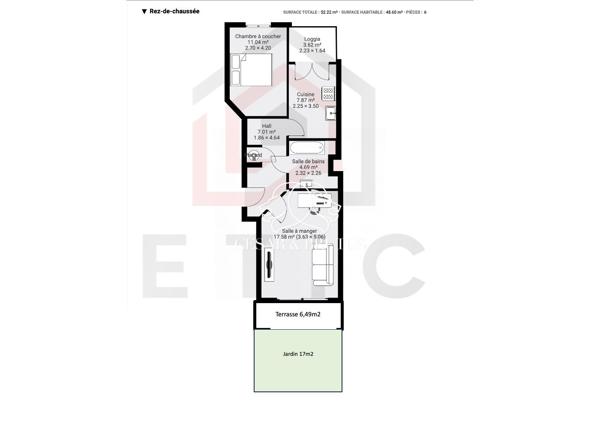 T2 – 52m2 – Jardin – Terrasse – Garage