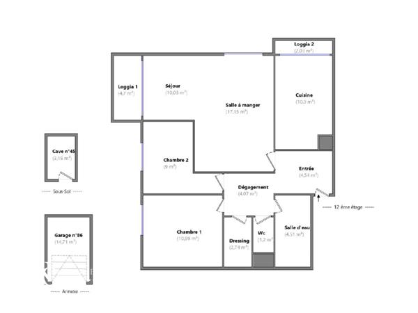 Appartement 3 pièces - 75 m² Exclusivité efficity