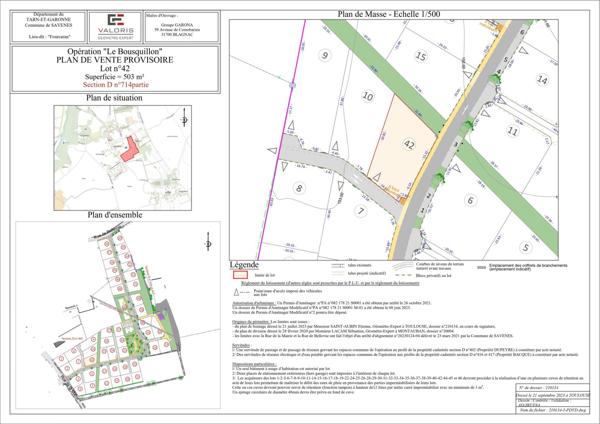 Terrain à bâtir de 503m² viabilisé, borné, en lotissement.