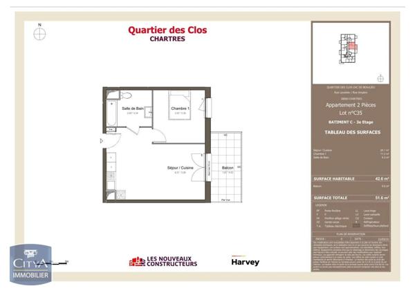 Appartement à louer 2 pièces 42.6m² Chartres (28000)