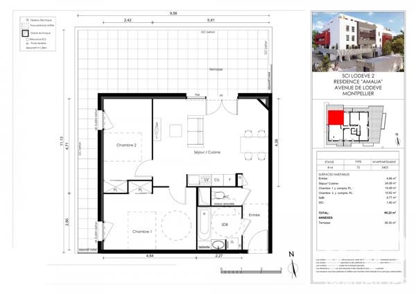 Appartement à vendre 2 pièces 60,23 m² Montpellier