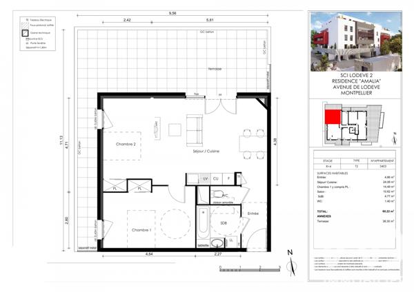 Appartement à vendre 2 pièces 60,23 m² Montpellier