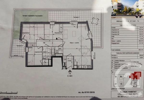 Appartement F4 à vendre  4 pièces - 84 m 2   ST PRIEST  - 69