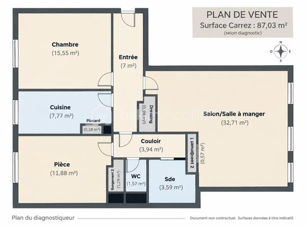 Situé au troisième étage d’une résidence sécurisée avec ascenseur, ce 4 pièces offre de beaux volumes et une distribution agréable.
L’entrée avec placard dessert les différents espaces.
🛋️ Le séjour permet d'aménager naturellement un espace salon et un espace salle à manger. Sa configuration offre également la possibilité de créer une pièce supplémentaire par la réalisation d’une cloison, afin d’adapter les volumes selon vos besoins.
🛏️ Deux chambres complètent l’ensemble, avec une cuisine, une salle d’eau, des WC indépendants et de nombreux espaces de rangement.
🚗 Un grand box fermé d'environ 26 m² en sous-sol ainsi qu’une cave viennent compléter les prestations.
📋 Un plan est également disponible dans l’annonce afin de visualiser facilement la distribution et les volumes de chaque espace.
📸 À propos des photographies
Le logement est actuellement vide. Certaines photographies ont été aménagées avec du mobilier afin de faciliter la projection et de mettre en valeur les différents espaces.
Un visuel identifié « Home Staging » présente une proposition d’aménagement avec la création d’une troisième chambre par cloisonnement. Cette configuration est proposée à titre illustratif et ne correspond pas à l’état actuel.
