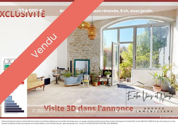 Bazas centre maison rénovée, 6 ch, avec jardin