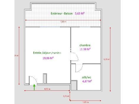 Appartement 2 pièces - 35 m² Exclusivité efficity