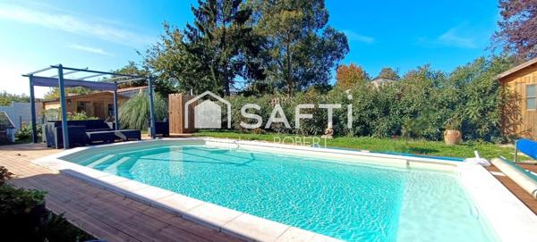 Maison plain-pied, 3 chambres, véranda, piscine