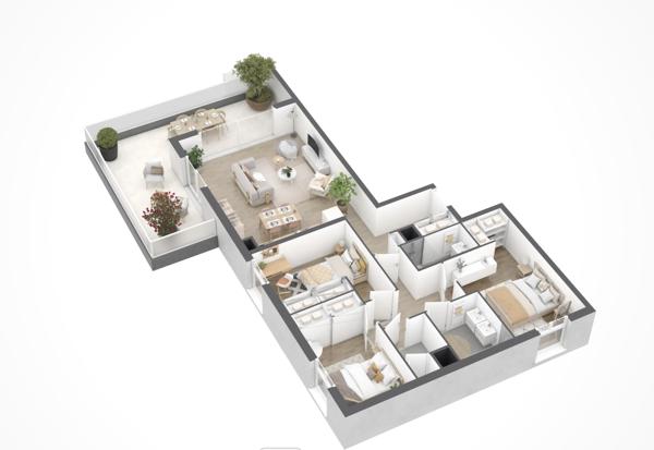 Appartement 3 pièce(s) 2 chambre(s) 66.5 m²