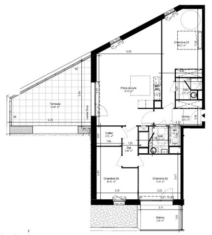 Hem Centre - Appartement 4 pièces 95 m2 avec terrasse sud