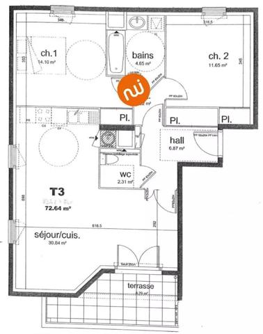 TASSIN-LE-BOURG – Appartement T3 dernier étage avec terrasse
