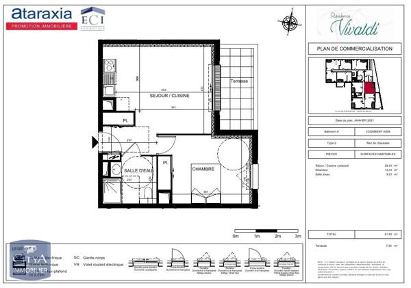 Appartement à louer 2 pièces 41.9m²