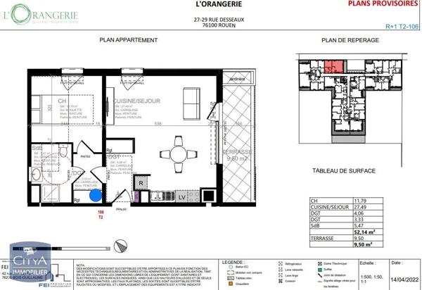 Location appartement 2 pièces de 52.14m²