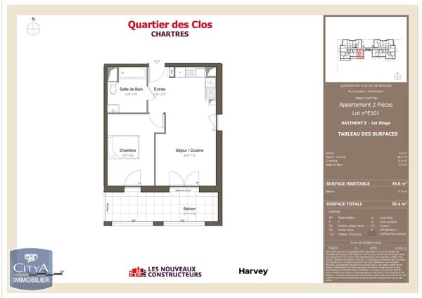 Appartement à louer 2 pièces 44.6m² Chartres (28000)
