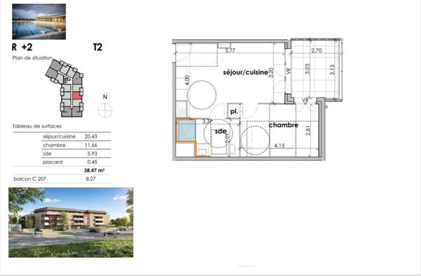 À 10 min des plages, T2 de plus de plus de 38 m² avec balcon exposé Ouest et parking privatif