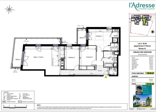 4 Pièces 90,5m² + Balcon Sud