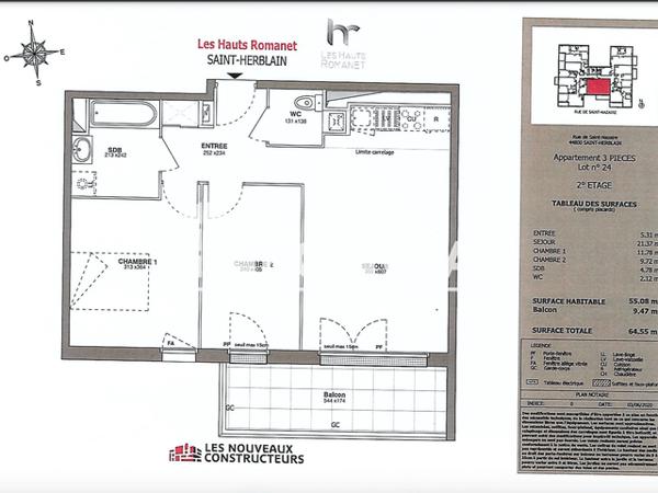 Location Appartement 3 pièces 55.08 m² - 8 RUE DE ST-NAZAIRE Saint Herblain 44800