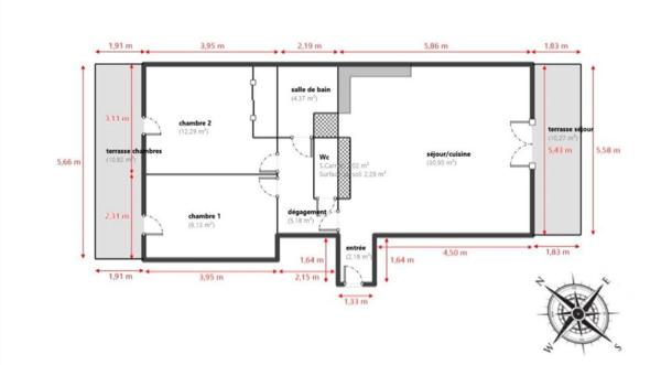 Appartement T3 - 2 Chambres - 66,12 m²- DERNIER ETAGE - 2 balcons - 1 garage box + 1 place ext - Résidence Les Jardins de Montolivet 13013