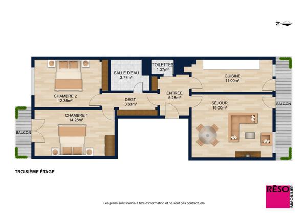 Appartement 3 pièces traversant – Terrasse plein sud – Vue dégagée