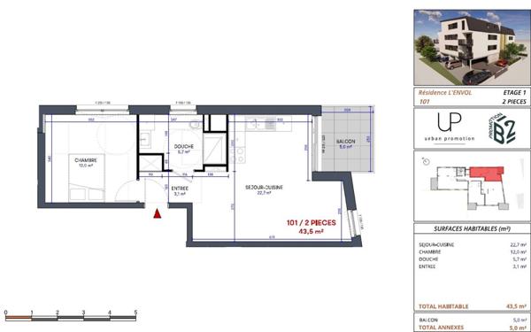 Appartement à vendre    2 pièces • 43,50 m2 Yutz