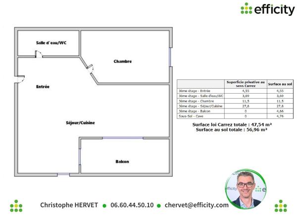 Appartement 2 pièces - 48 m² Exclusivité efficity