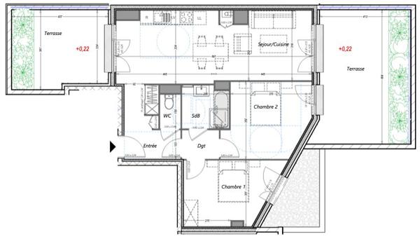T3 DERNIER ETAGE DOUBLE TERRASSE ET PARKINGS