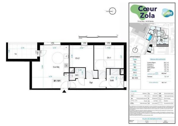 Appartement 3 pièces - 44100 Nantes -  Zola