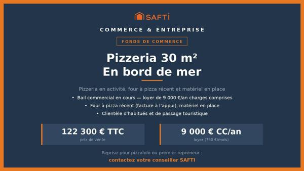 Pizzeria 30 m² en bord de mer, en exploitation