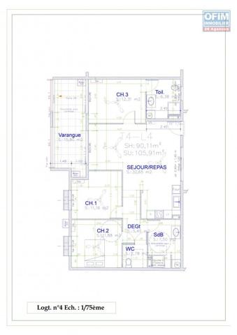 A VENDRE APPARTEMENT F4 DE 101.65 M2 AU CENTRE VILLE DE SAINT DENIS