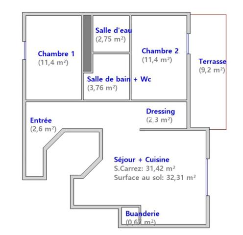 Appartement 3 pièces - 70 m² Exclusivité efficity