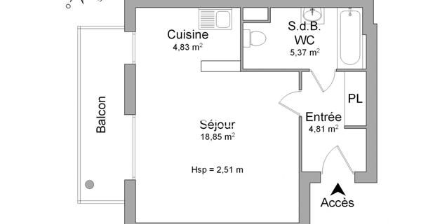 Location Studio 34.17 m² - Cergy 95000