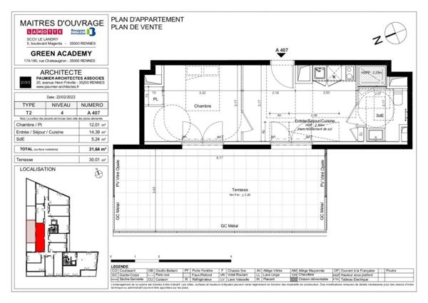 Appartement à louer 2 pièces - 31 m²