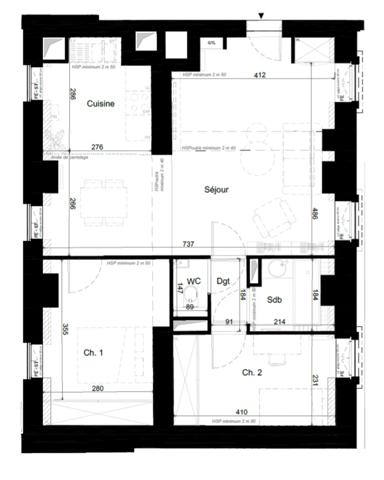 appartement T3 entièrement réhabilité à vendre PARIS 14e, surface habitable 62.90 m2.